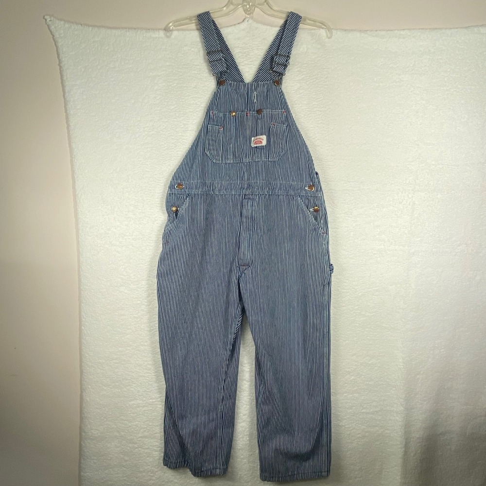 Round House Hickory Stripe Bib Overalls Mens Blue White Made in USA Workwear